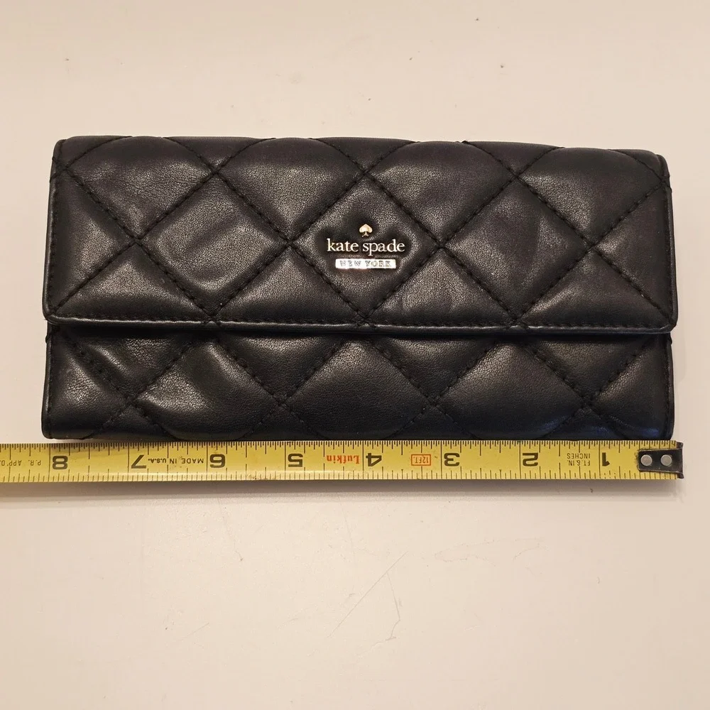 Kate Spade New York Black Quilted Leather Continental Wallet Gold Hardware